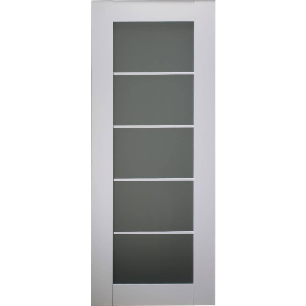 Polar White 32x80 5-Lite Frosted Glass Solid Core Pine Door
