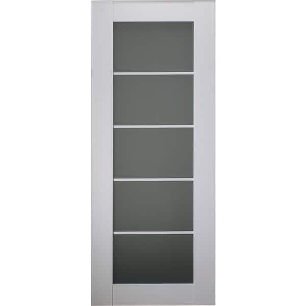 Belldinni 32 in. x 80 in. Smart Pro Polar White Solid Core Wood 5-Lite Frosted Glass Interior Door Slab No Bore
