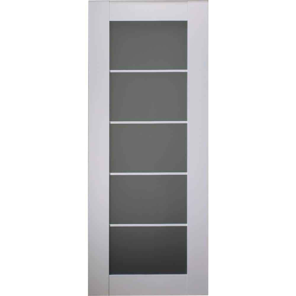 Polar White and Frosted Glass 5-Lite Paneled Door Slab