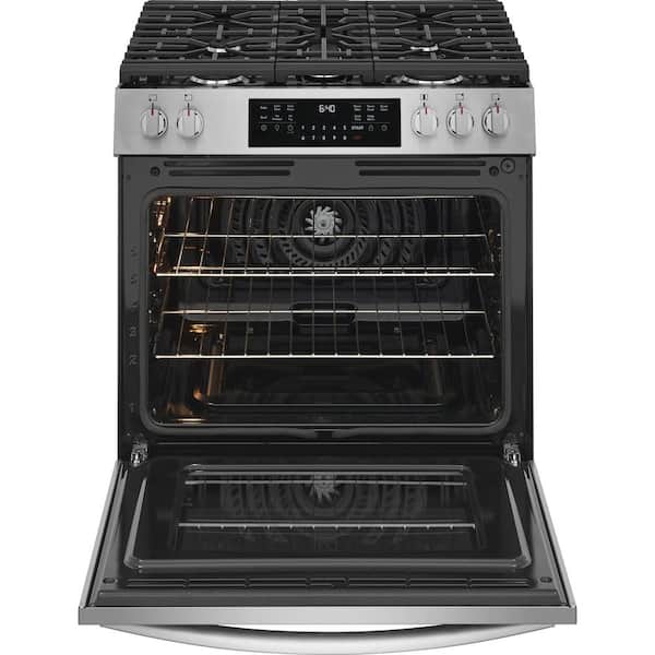 30 in. 5 Burners Slide-In Front Control 30 min Steam Cleaning Gas Range with Total Convection in Stainless Steel