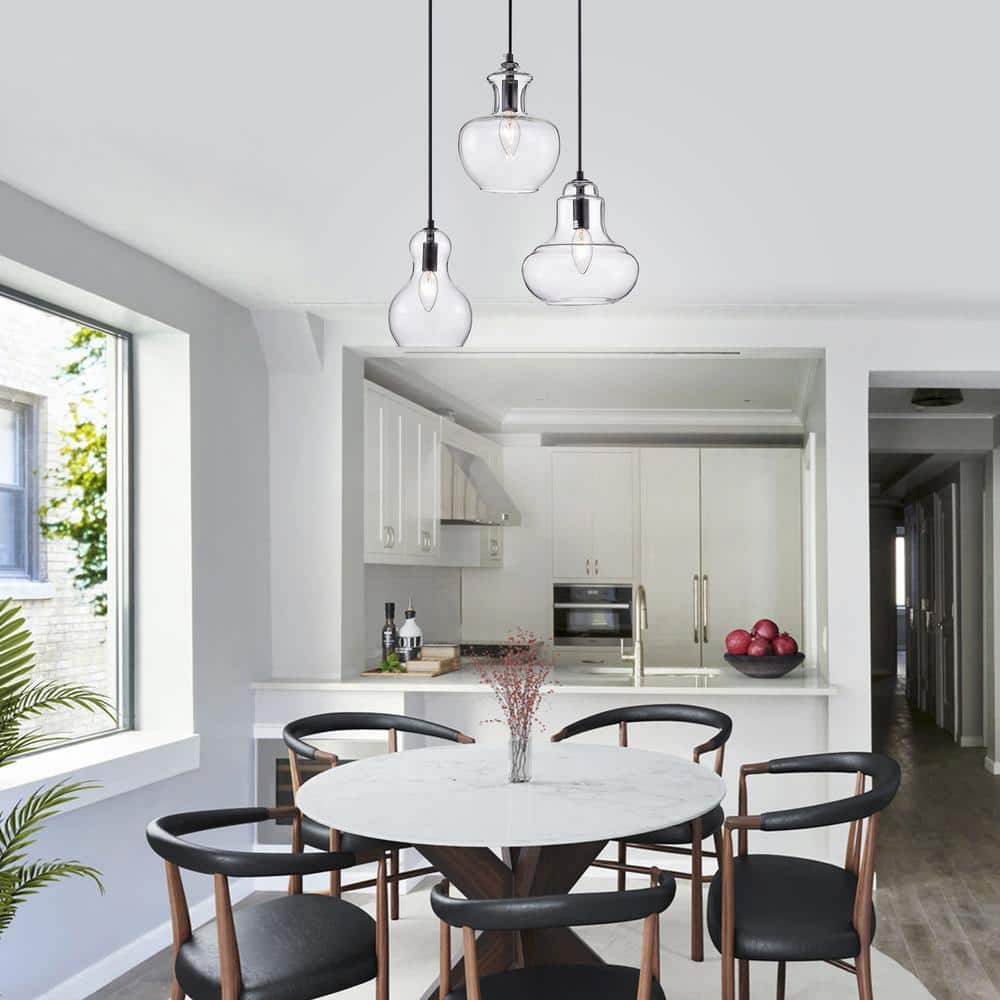 Black Glass 3-Light Gourde Chandelier with Adjustable Height