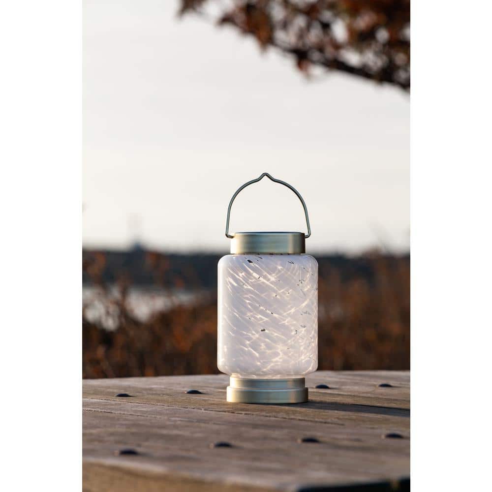 7.8'' White Glass Solar LED Outdoor Lantern