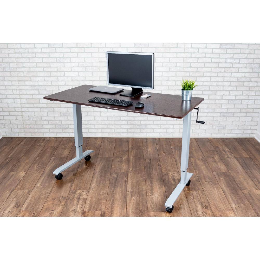 Adjustable Height 59'' Black and Silver Standing Desk with Lockable Casters