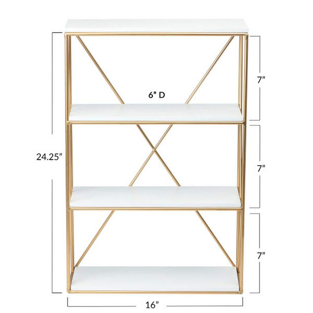 White and Gold 4-Shelf Wood Wall Unit