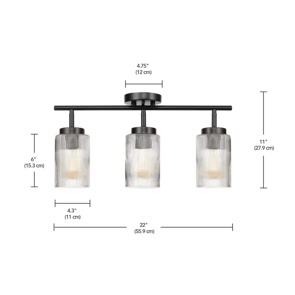 Matte Black 22" Track Lighting Kit with Ribbed Glass Shades