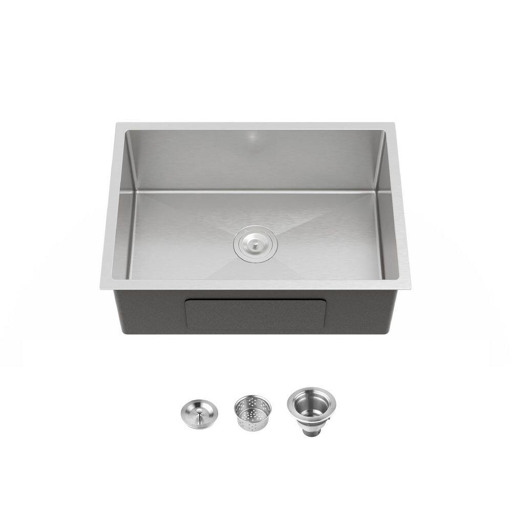 27 in. x 19 in. Brushed Nickel Stainless Steel Single Bowl Undermount Kitchen Sink with Drain and Hooks price history on PriceWatchPro