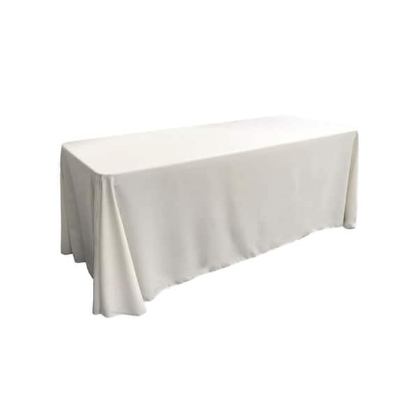 90 in. x 132 in. White Polyester Poplin Rectangular Tablecloth