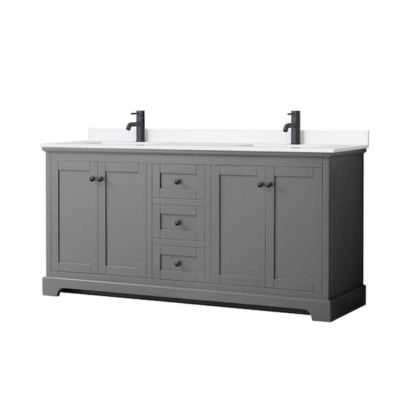 Wyndham Collection Avery 72 in. W x 22 in. D x 35 in. H Double Bath Vanity in Dark Gray with White Cultured Marble Top