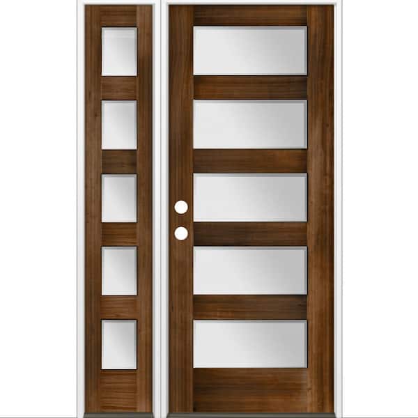 Krosswood Doors 50 in. x 80 in. Modern Hemlock 5-Lite Right-Hand/Inswing Frosted Glass Provincial Stain Wood Prehung Front Door w/ LSL