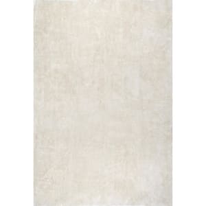 Loni Solid Machine Washable Shag Cream 6 ft. x 6 ft. Area Rug