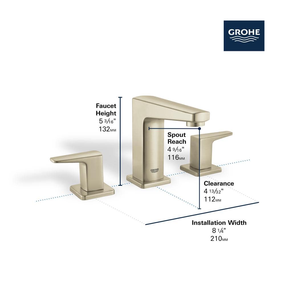 Brushed Nickel Modern Widespread Bathroom Faucet with Lever Handles