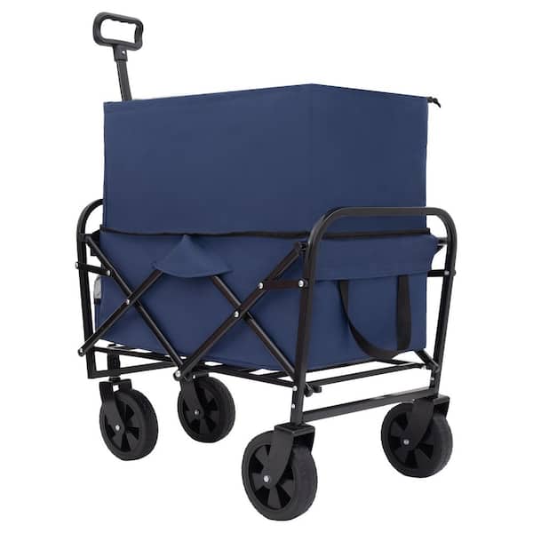 9.74 cu. ft. Steel Garden Cart with All-Terrain Wheels, Dual-Layer Design, Compact Foldable, Heavy-Duty Frame