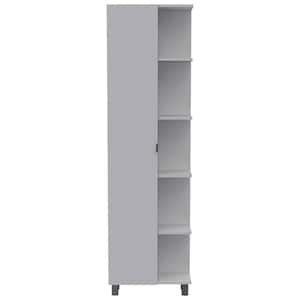 20.15 in. W x 8.58 in. D x 62.2 in. H White Linen Cabinet, 4 Interior Shelves, 5 External Shelves