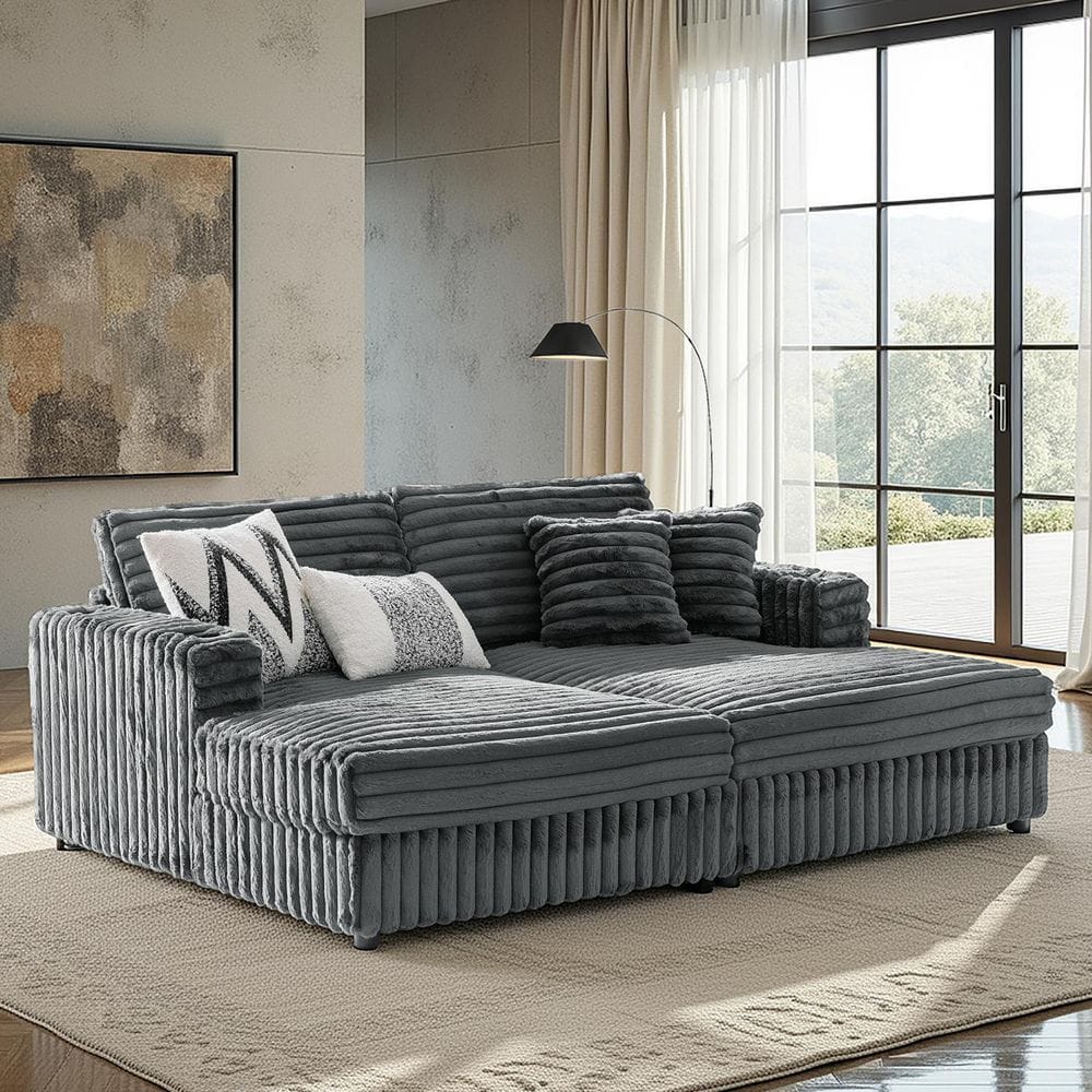 Hugo 86.5 in. Square Arm Polyester Square Sofa in Grey with Faux Rabbit Fur price history on PriceWatchPro