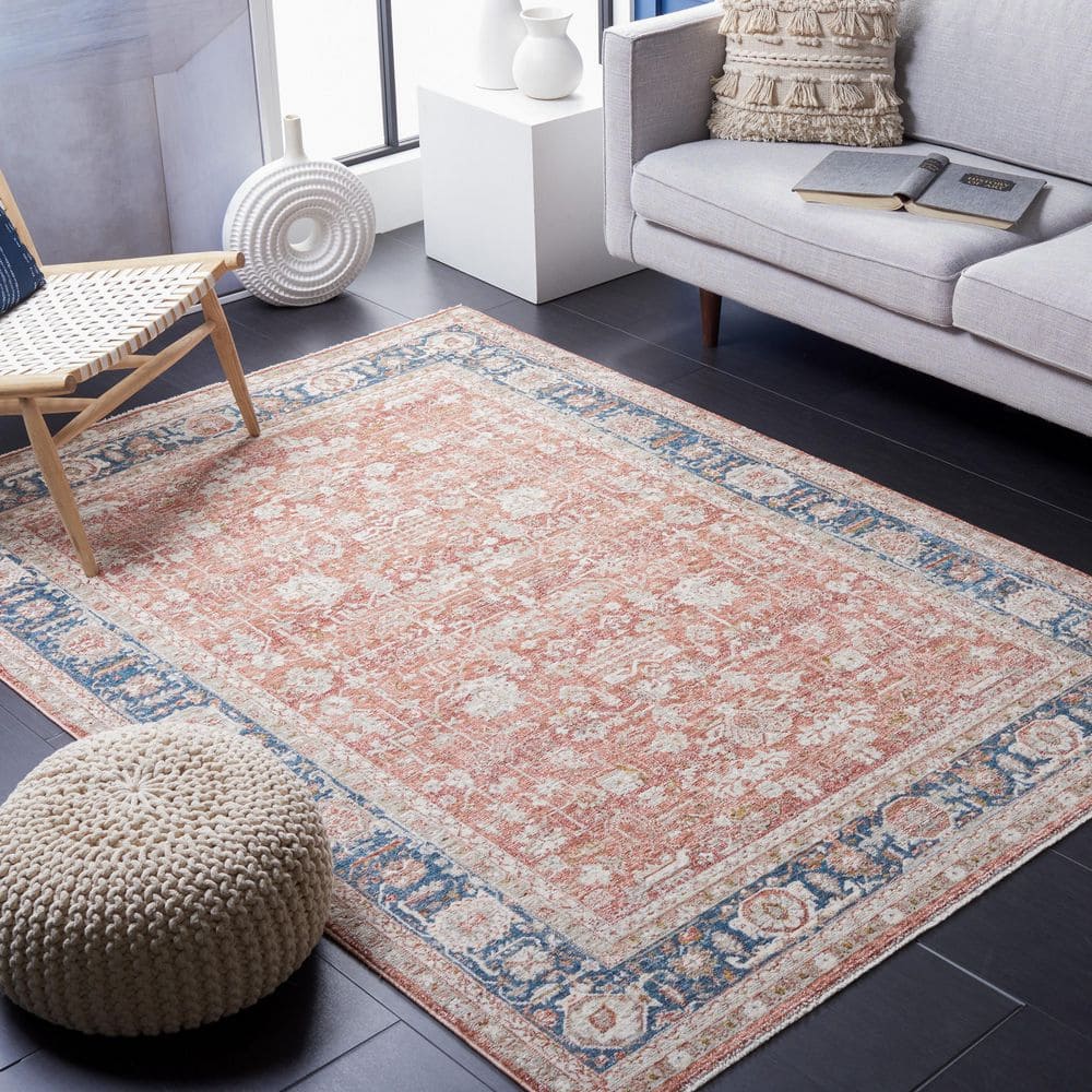 Limitee 5 ft. x 8 ft. Rust/Blue Border Distressed Area Rug price history on PriceWatchPro