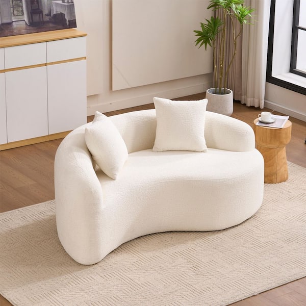 66.9 in. W Chenille 2-Seater Flared Arms S-Curved Shape Sectional Sofa in White, No Assembly