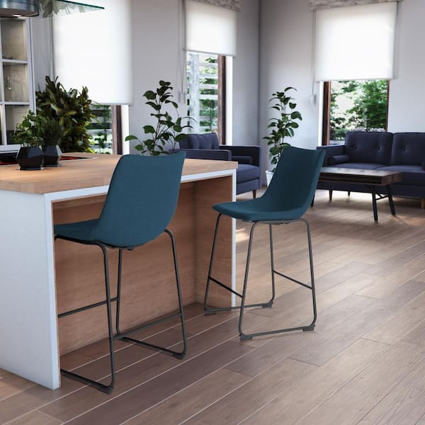 Asahi 25.5 in. Blue Wood Bar Stools, set of 2