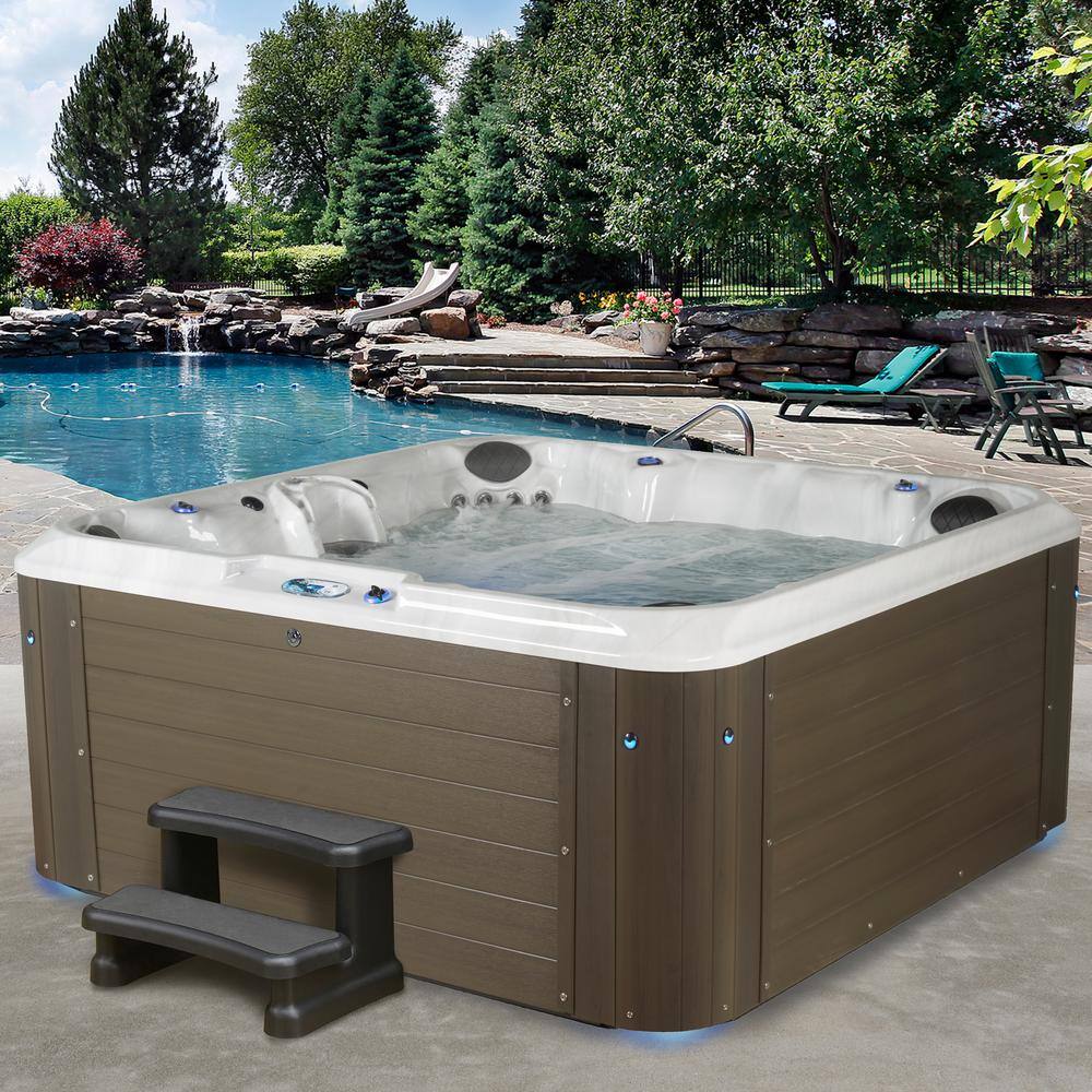 Amplified 6-Person Square Grey and White Hot Tub with 100 Jets