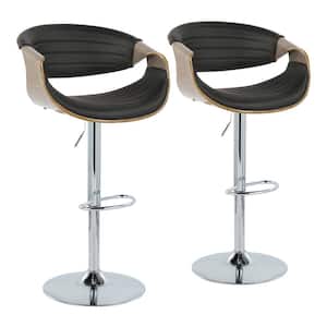 Symphony 42.5 in. Black Faux Leather, Light Grey Wood & Chrome Metal Adjustable Bar Stool with Oval Footrest (Set of 2)