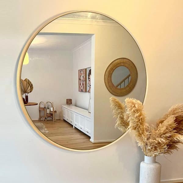 2024 NEW Round wall mirror modern accent gold metal trim home decor floating hanging