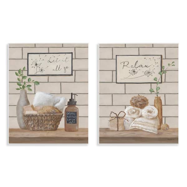 Go Relax Traditional Bathroom by Pam Britton 2 Piece Unframed Typography Graphic Art Print 14 in. x 11 in.