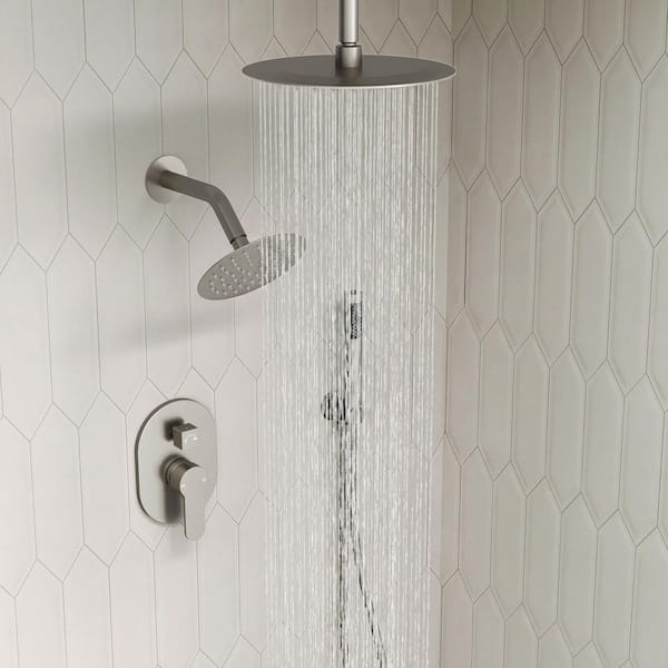 3-Spray 10 and 6 in. Dual Shower Heads Ceiling Mount and Handheld Shower Head in Brushed Nickel (Valve Included)