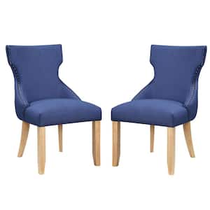 Nortrup Blue Linen Tufted Wingback Dining Side Chair (Set os 2)