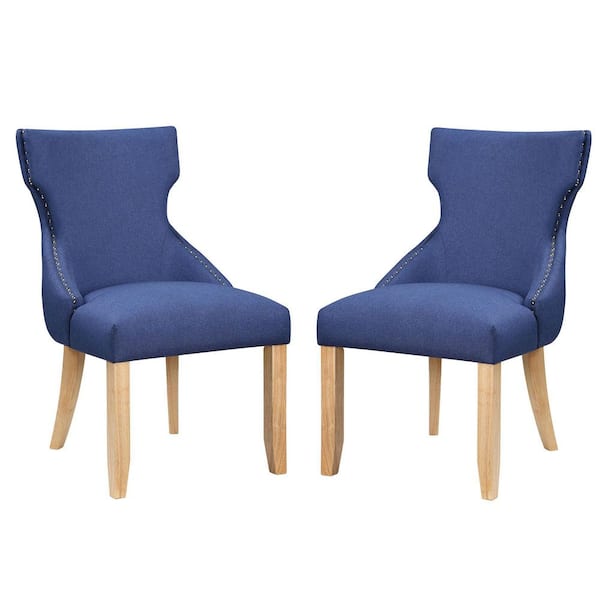 Furniture of America Nortrup Blue Linen Tufted Wingback Dining Side Chair (Set os 2)