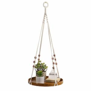 12 in. Dia Brown Wooden Hanging Planter Shelf with Color Beads (1-Pack)