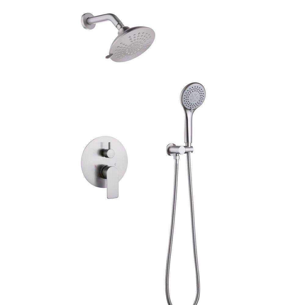 2-Spray Patterns 6 in. Wall Mount Dual Shower Heads Shower System with 3-Setting Hand Shower in Brushed Nickel price history on PriceWatchPro