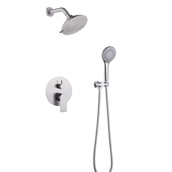 2-Spray Patterns 6 in. Wall Mount Dual Shower Heads Shower System with 3-Setting Hand Shower in Brushed Nickel