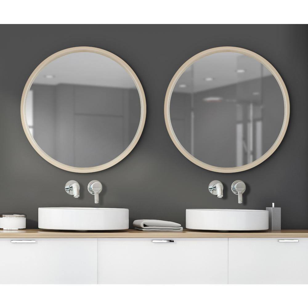Travis 24" Round Natural Wood Accent Wall Mirror