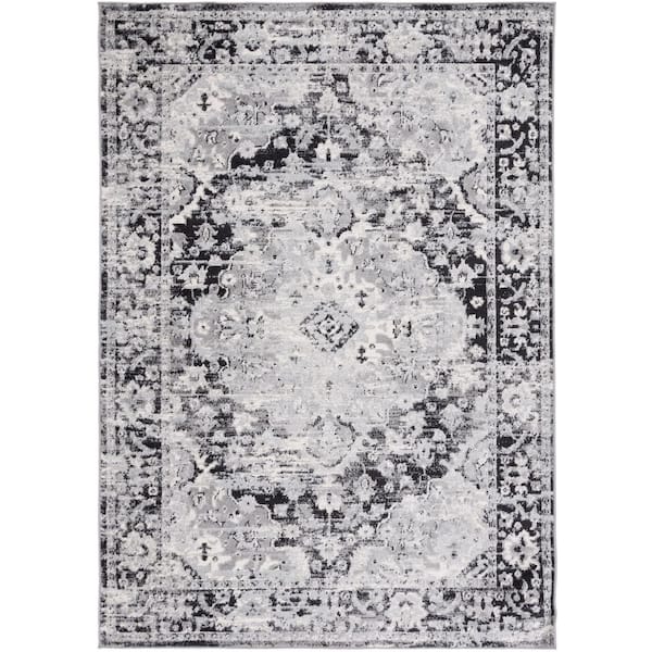 SAFAVIEH Madison Black/Grey 4 ft. x 6 ft. Border Floral Geometric Medallion Area Rug