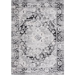 Madison Black/Grey 8 ft. x 10 ft. Border Floral Geometric Medallion Area Rug