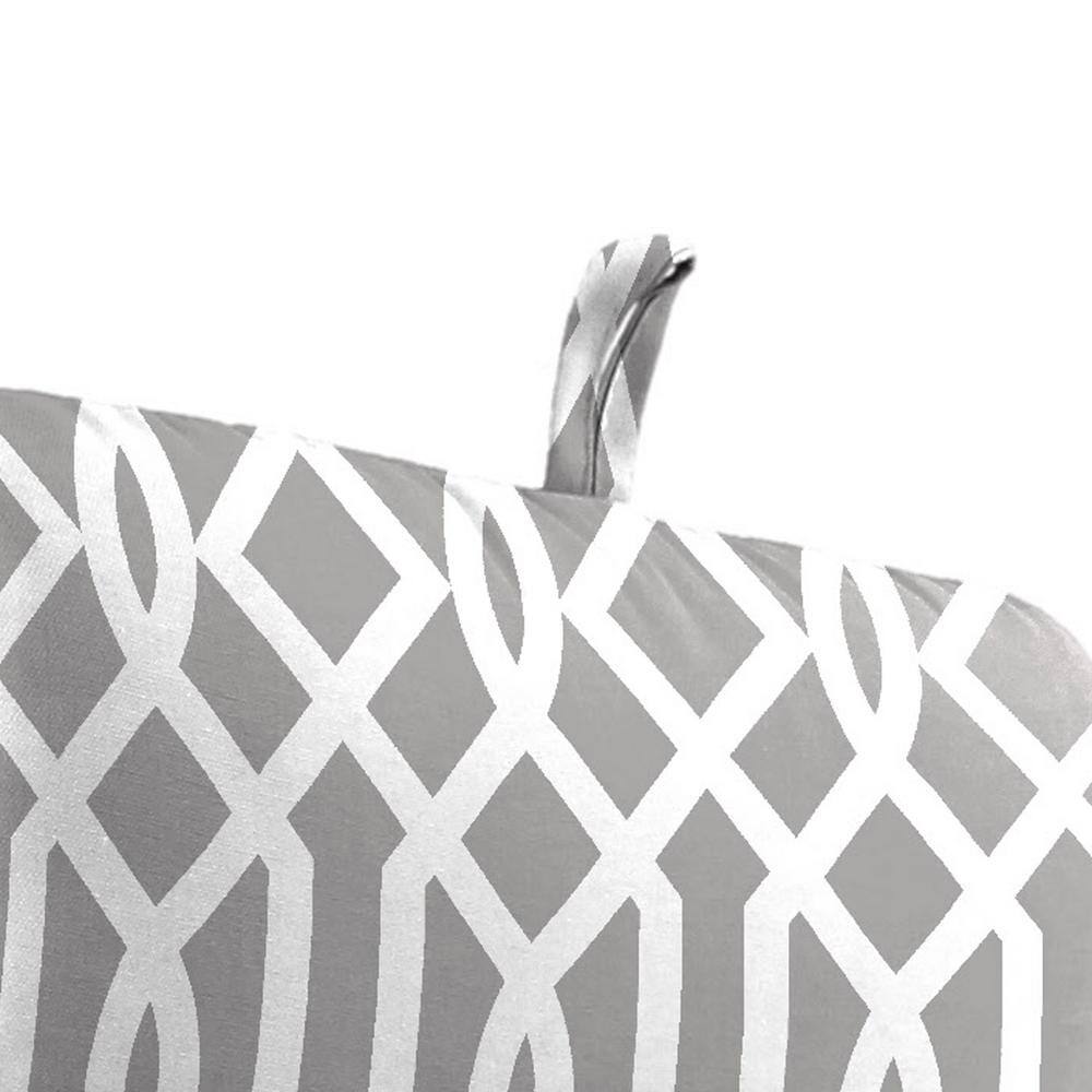 Chauncey Pumice Gray Geometric Rectangular Outdoor Chair Cushion with Ties