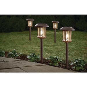 Lockhart Solar Bronze and Warm Wood LED Path Light 14 Lumens with Ice Glass Lens and Vintage Bulb 2-Tone