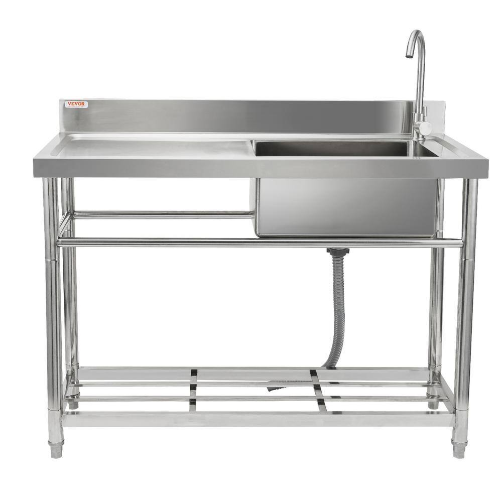 Stainless Steel Freestanding Utility Sink with Faucet and Workbench