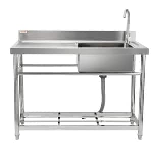 Stainless Steel Utility Sink, Free Standing Single Bowl Commercial Kitchen Sink Set/Workbench, 39.4 x 19.1 x 37.4 in.