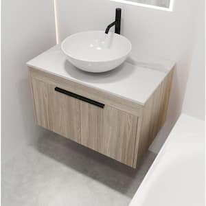 29.50 in. W x 18.90 in. D x 23.80 in. H Floating Wall-Mounted Bath Vanity in White Oak with White Ceramic Top