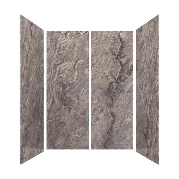 CASTICO 60 in. L x 32 in. W x 84 in. H Glue-Up Alcove Solid Composite Stone 4-Piece Shower Wall Set in Fusion Gray