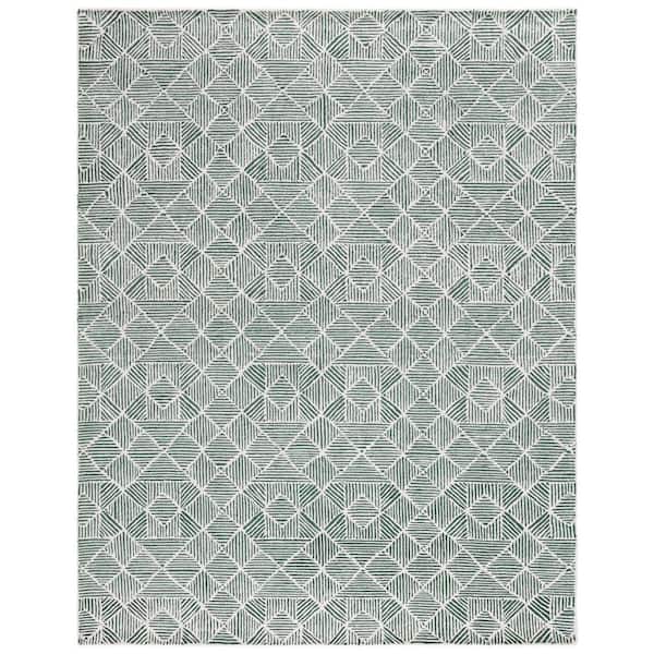 Abstract 11 ft. x 15 ft. Dark Green/Ivory Diamond Geometric Area Rug
