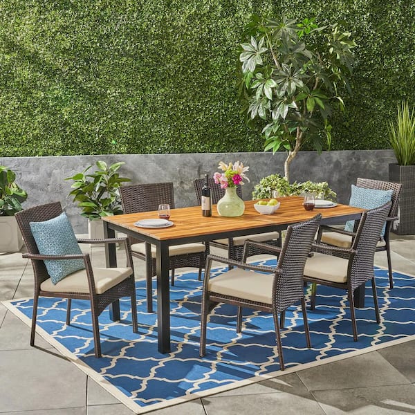 Faux wood outdoor dining best sale table set