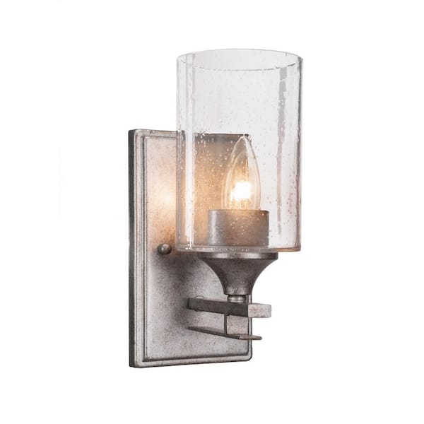 Unbranded Ontario 4 in. 1 Light Wall Sconce Aged Silver 4 in. Clear Bubble Glass Shade