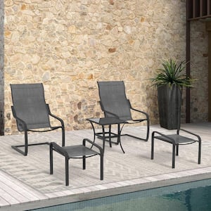 5 Piece Outdoor Patio Wicker Furniture Set, All Weather Grey PE Rattan Chair and Ottoman Footstool Set, W/Coffee Table