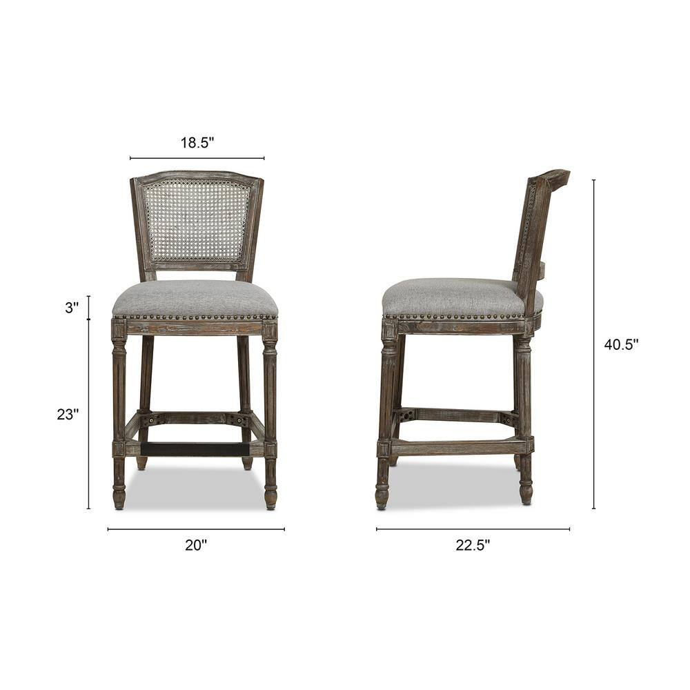 Triomphe Dark Heathered Grey Linen and Oak Wood Counter Stool