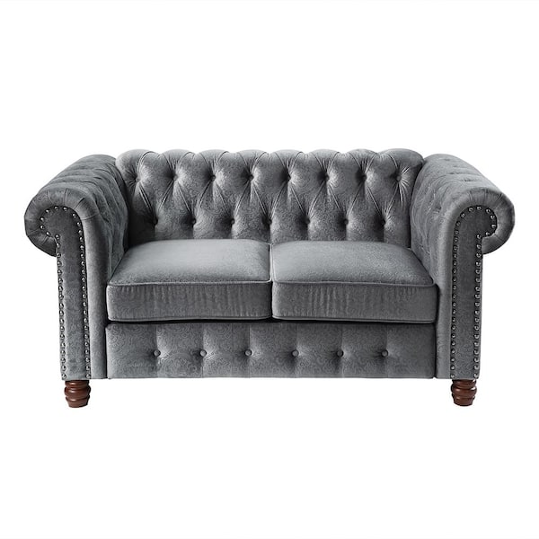 Lazzara Clifton 63.5 in. W Dark Gray Velvet Loveseat