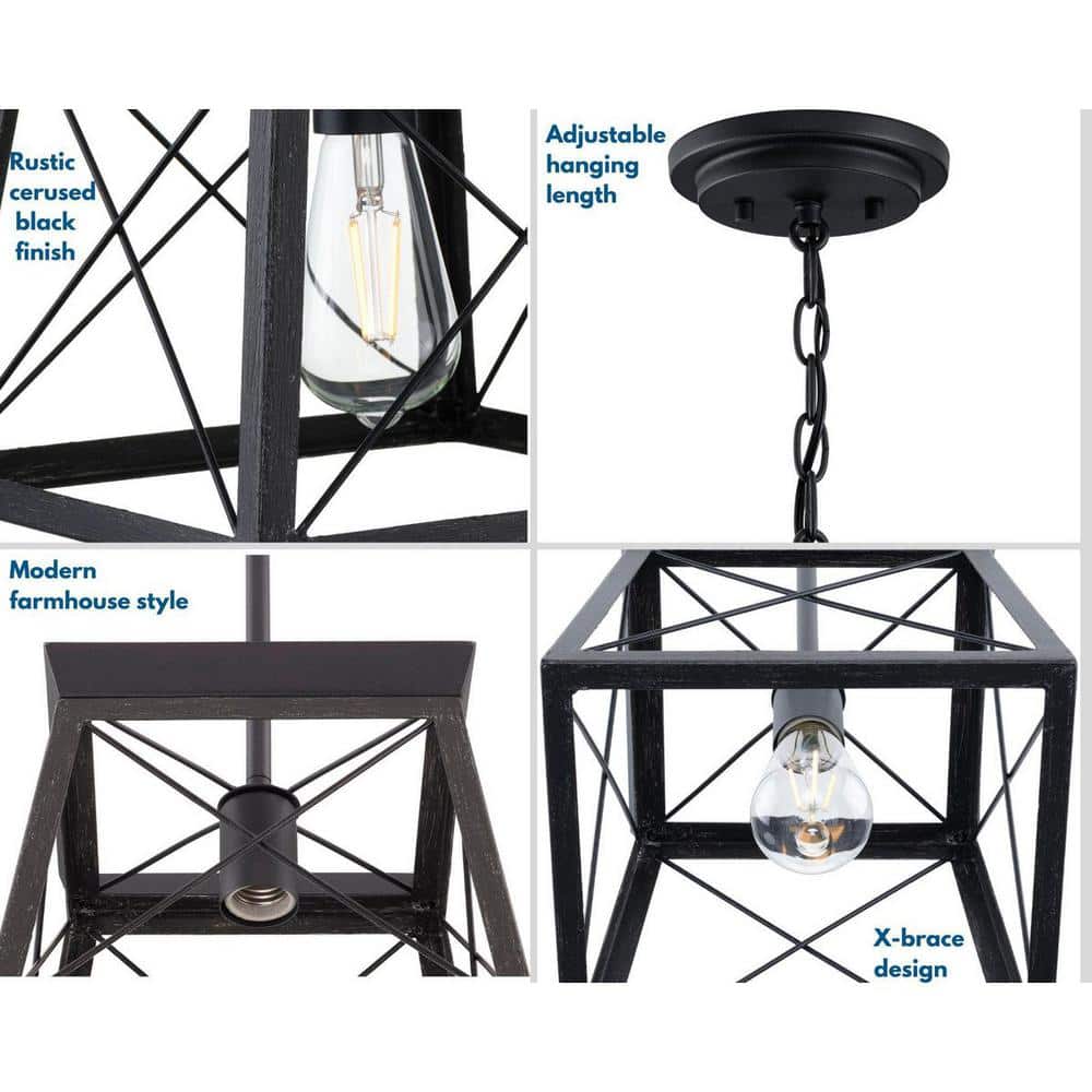 Briarwood Textured Black Mini-Pendant with Faux Wood Accent