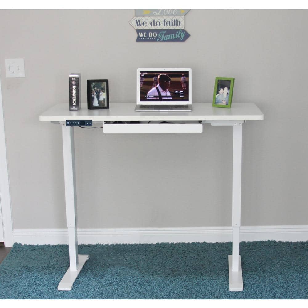 Sculpted White Electric Adjustable Desk with USB Port, 24"x48"