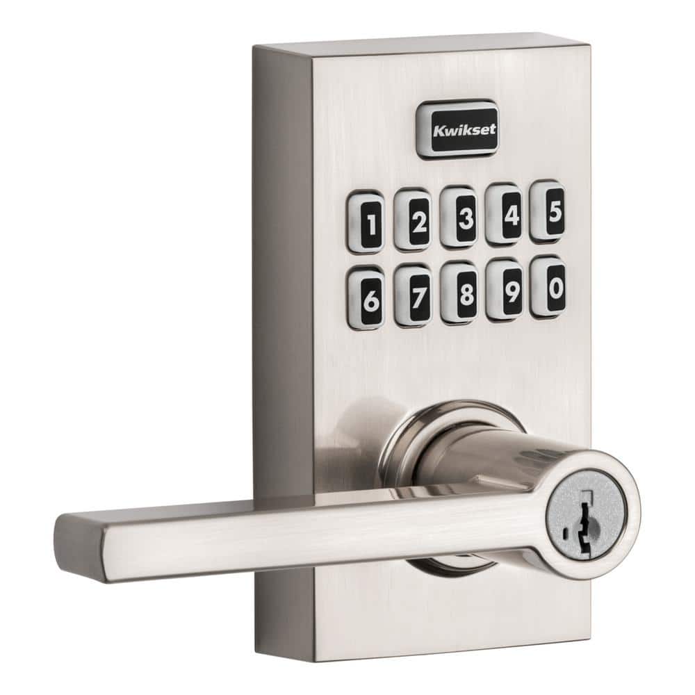 Kwikset 917 SmartCode Satin Nickel Contemporary Keypad Electronic  Single-Cylinder Halifax Door Lever Featuring SmartKey Security  917HFL15SMTCPRC The Home Depot