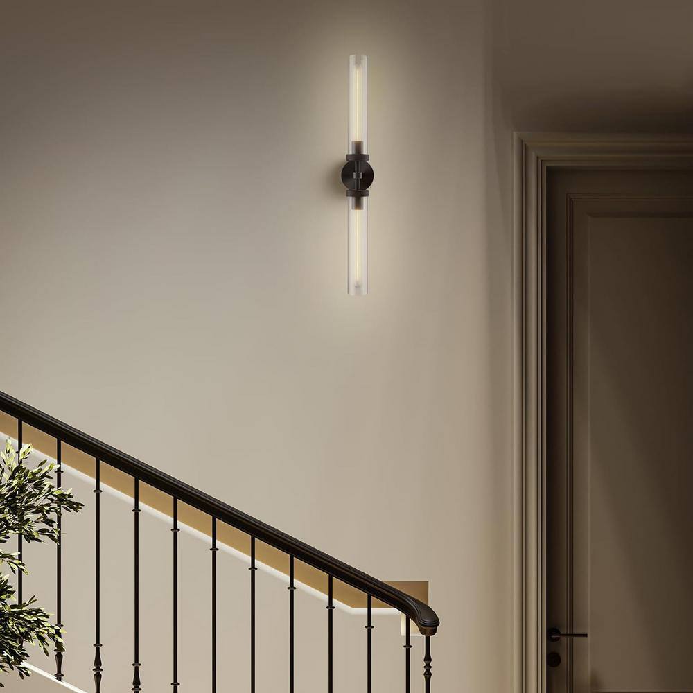Modern Black 30" Double Glass Tube Wall Sconce